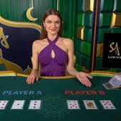 Speed Baccarat live studio table with dealer and card layout